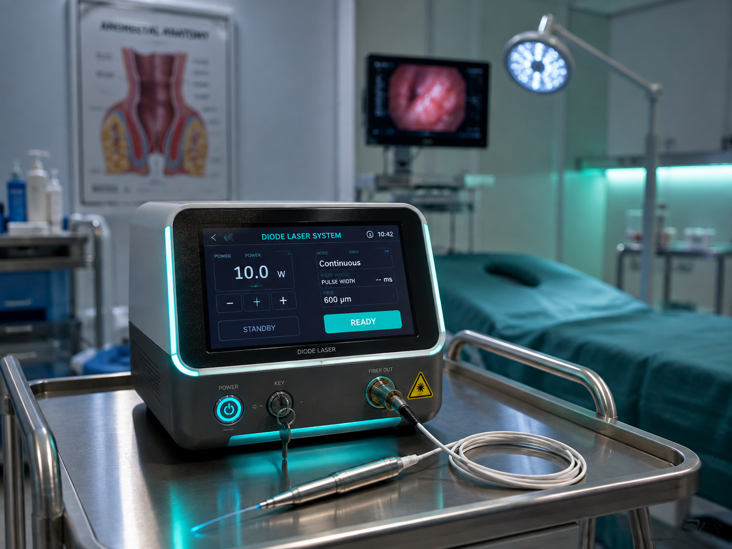 Laser hemorrhoidoplasty equipment used for painless piles treatment at Aashraya Hospital