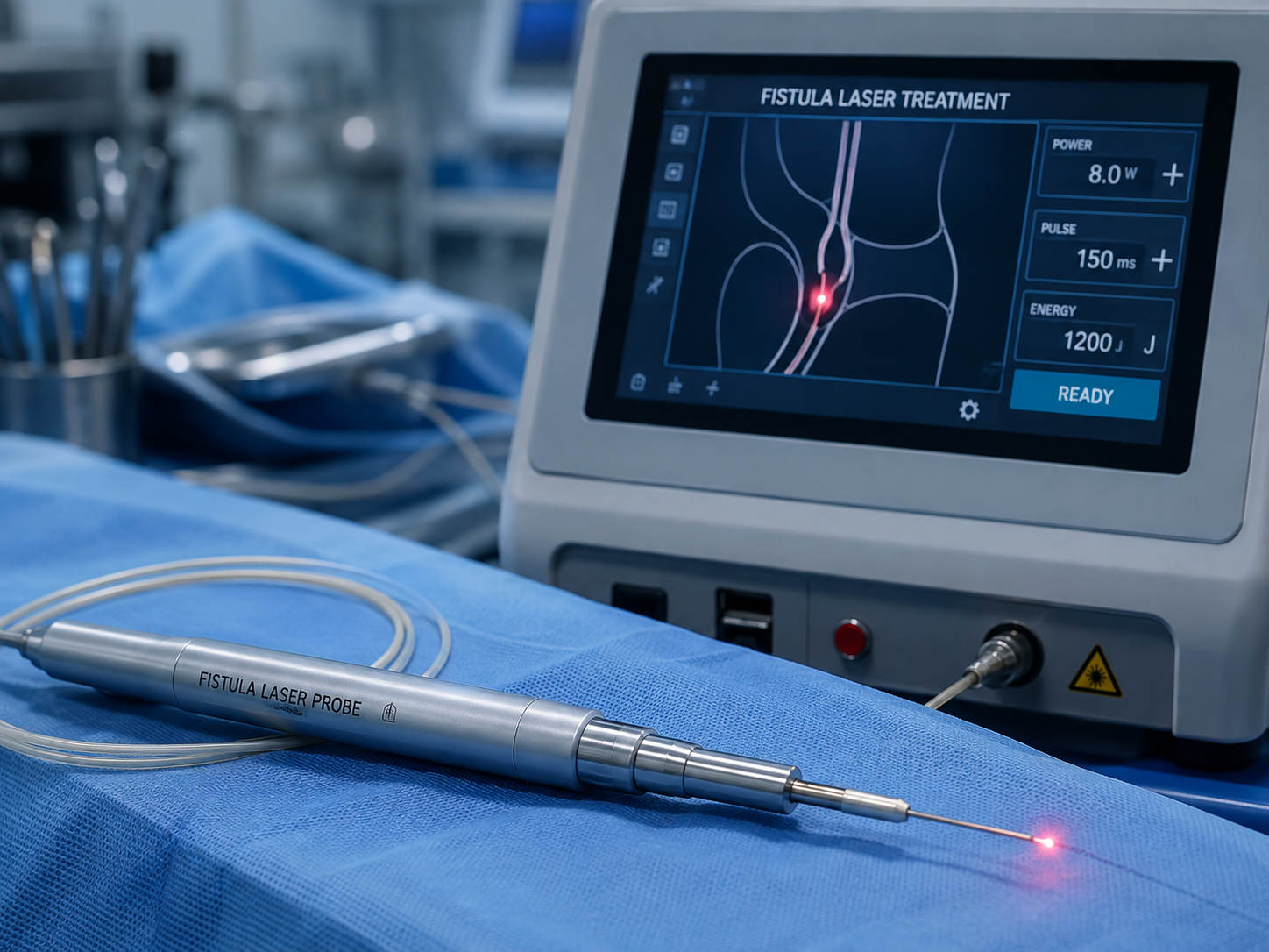 FiLaC laser probe used for fistula treatment at Aashraya Hospital