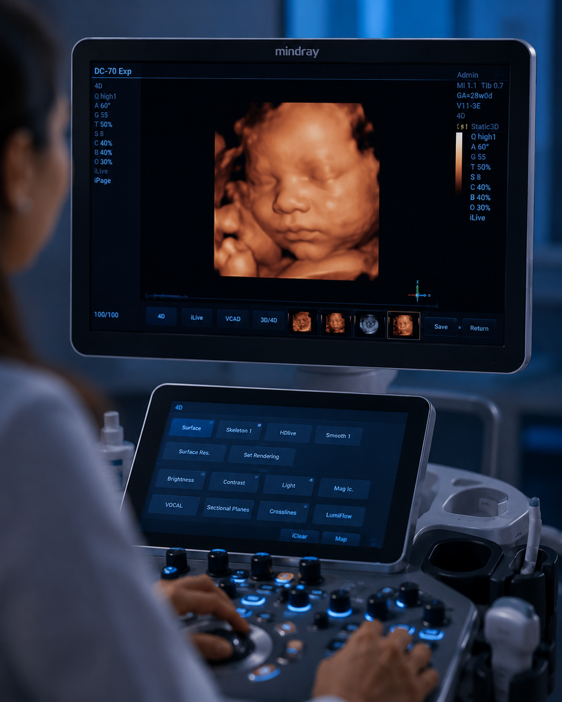 Real-time 4D rendering display used during pregnancy scans