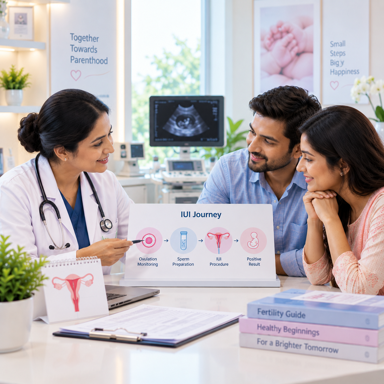 Gynaecologist explaining the IUI fertility treatment process to a patient at Aashraya Hospital, Gadag-Betageri